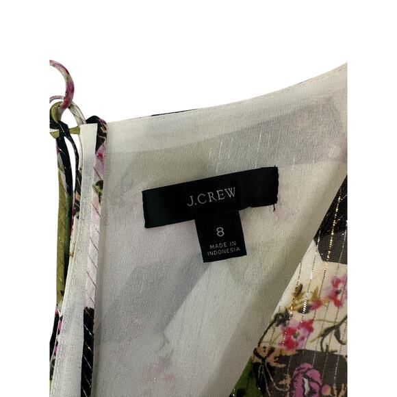 J.Crew Black Patchwork Print Lurex Metallic Threads Chiffon Midi Dress Size 8 - Picture 4 of 16